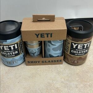 Yeti classic wetlands authentic 4shot glass & carry case NIB & 12oz Colster Set
